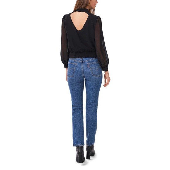 1.STATE Women's Black Crop Sheer Sleeve Blouse Size M NWOT - Picture 3 of 12
